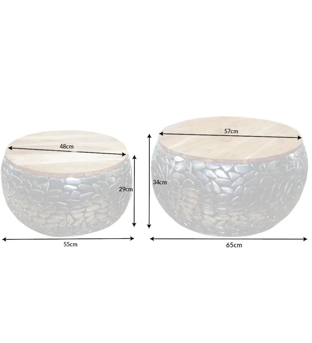 Stolik kawowy STONE MOSAIC set 2 drewno akacja