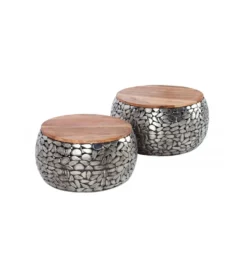 Stolik kawowy STONE MOSAIC set 2 drewno akacja