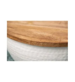 Stolik kawowy Storage Orient 60 cm Biały Z Blatem z drewna Mango