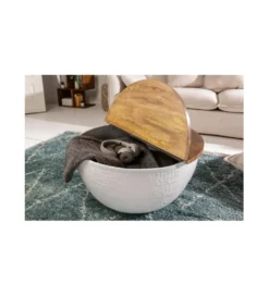 Stolik kawowy Storage Orient 60 cm Biały Z Blatem z drewna Mango