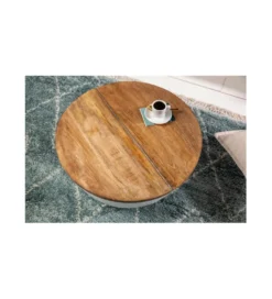 Stolik kawowy Storage Orient 60 cm Biały Z Blatem z drewna Mango
