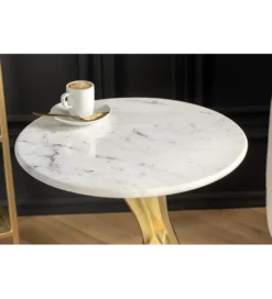 Stolik kawowy TEAR 60 cm złoty biały marmur