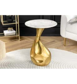 Stolik kawowy TEAR 60 cm złoty biały marmur