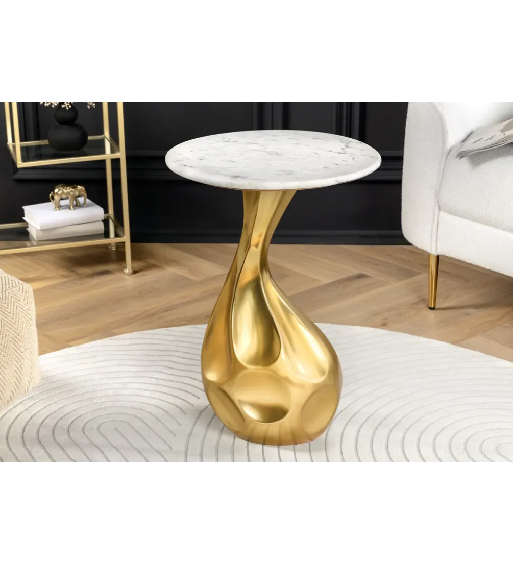Stolik kawowy TEAR 60 cm złoty biały marmur