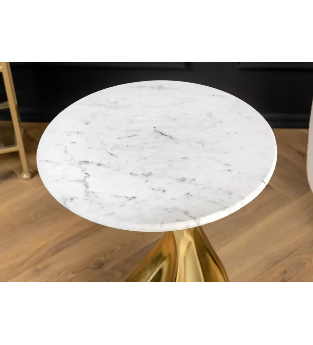 Stolik kawowy TEAR 60 cm złoty biały marmur