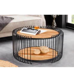 Stolik kawowy TRUE ELEMENTS 70 cm  drewno akacjowe czarny naturalny