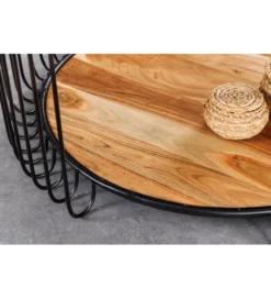 Stolik kawowy TRUE ELEMENTS 70 cm  drewno akacjowe czarny naturalny