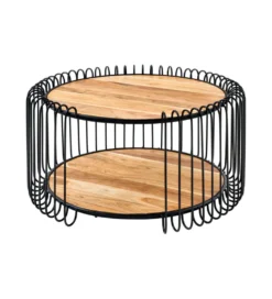 Stolik kawowy TRUE ELEMENTS 70 cm  drewno akacjowe czarny naturalny