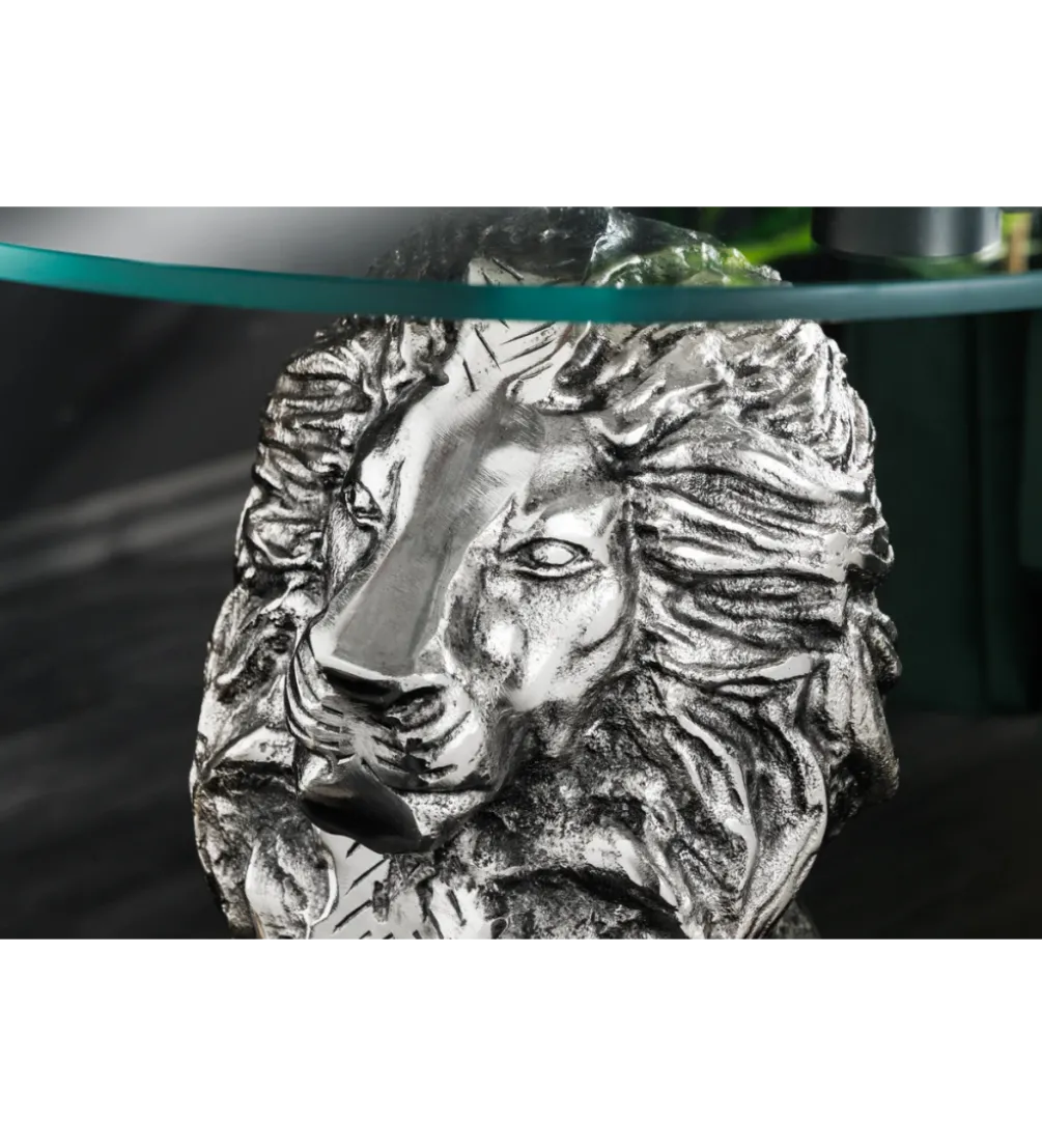 Stolik kawowy WILDLIFE LION 60 cm antyczne srebro