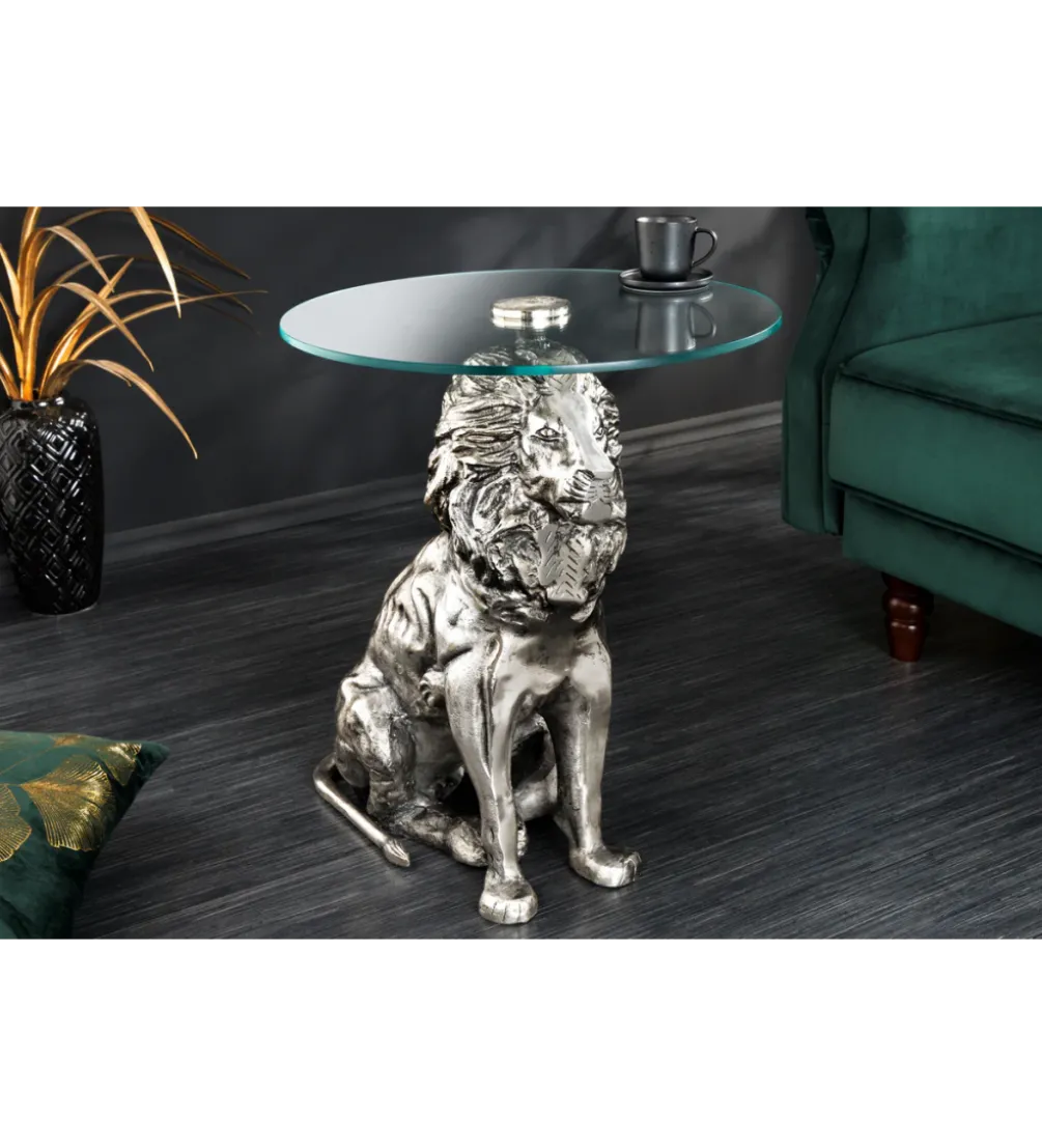 Stolik kawowy WILDLIFE LION 60 cm antyczne srebro