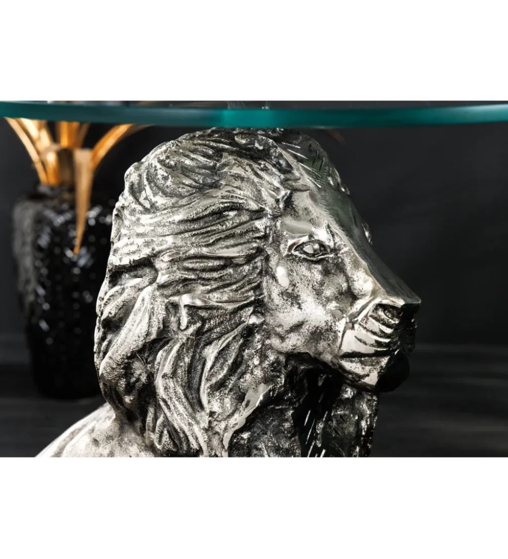 Stolik kawowy WILDLIFE LION 60 cm antyczne srebro