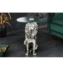 Stolik kawowy WILDLIFE LION 60 cm antyczne srebro