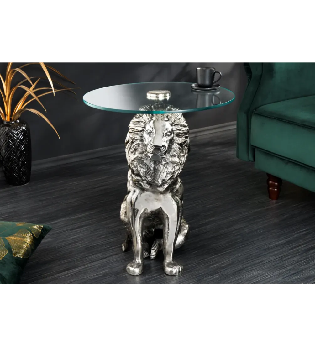 Stolik kawowy WILDLIFE LION 60 cm antyczne srebro