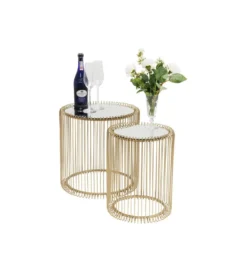 Stolik kawowy Wire set Brass zestaw 2 złoty