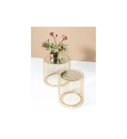 Stolik kawowy Wire set Brass zestaw 2 złoty