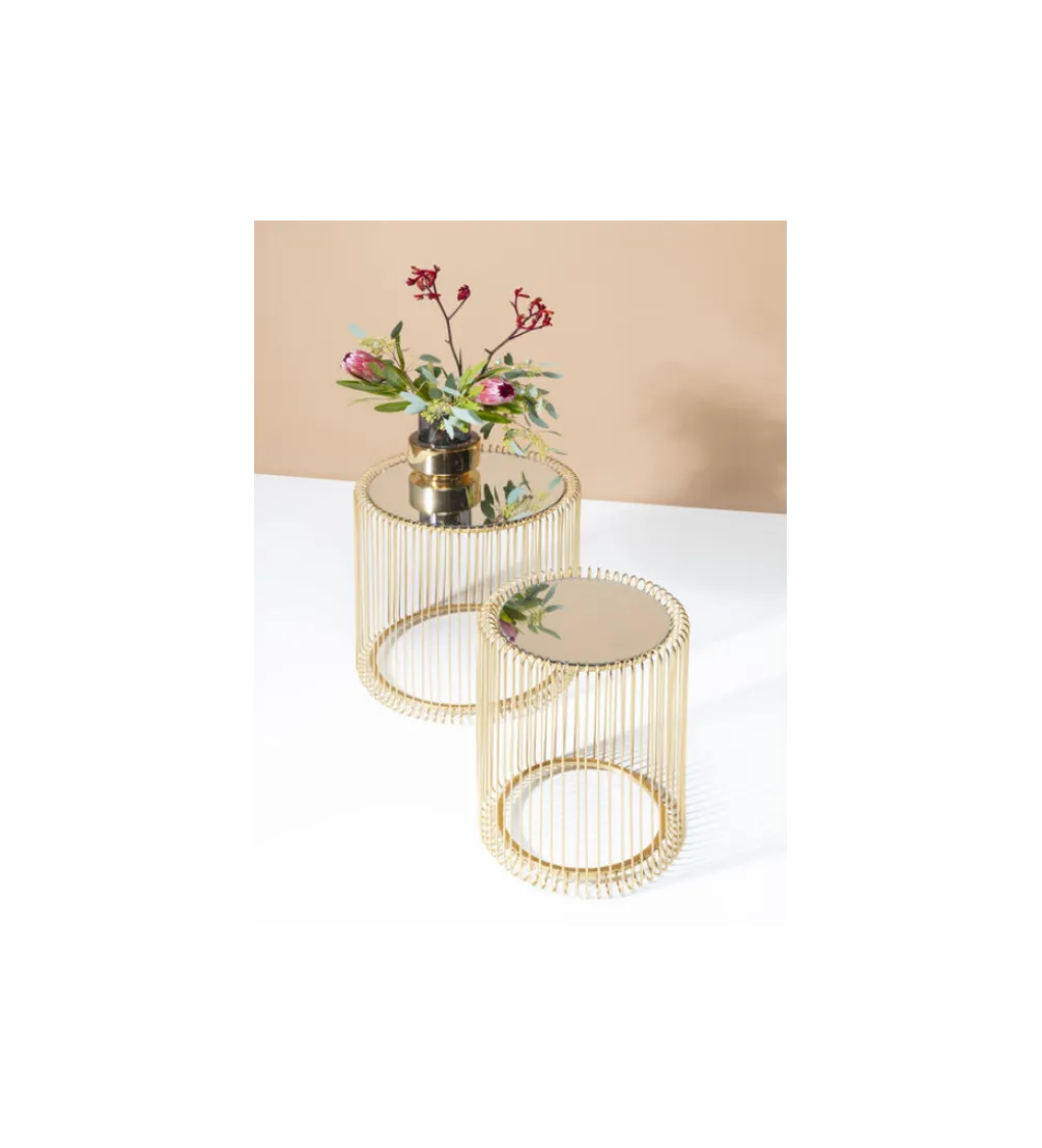 Stolik kawowy Wire set Brass zestaw 2 złoty