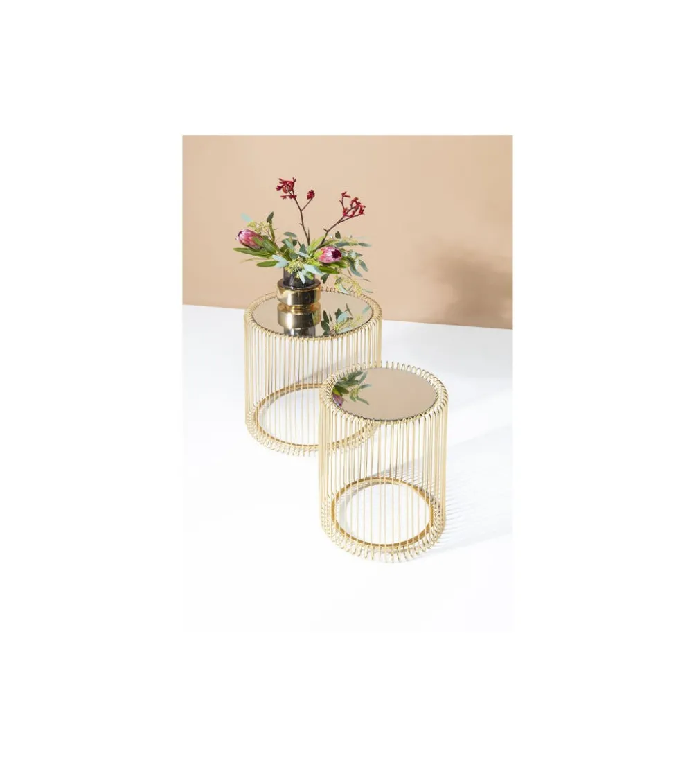Stolik kawowy Wire set Brass zestaw 2 złoty