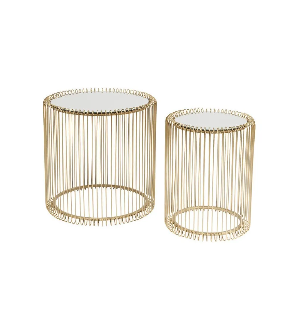 Stolik kawowy Wire set Brass zestaw 2 złoty