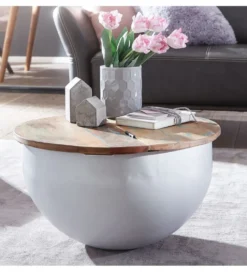 Stolik kawowy WOHNLING 60 cm naturalny biały