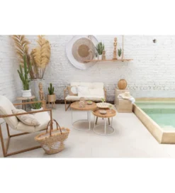 Stolik kawowy ZIGZAK set 3 rattan