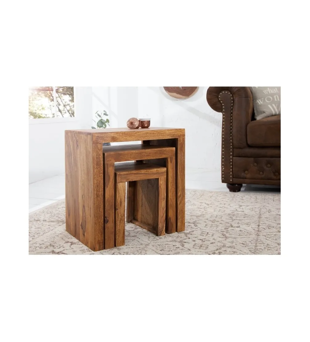 Stolik MADEIRA SET 3 drewno Sheesham
