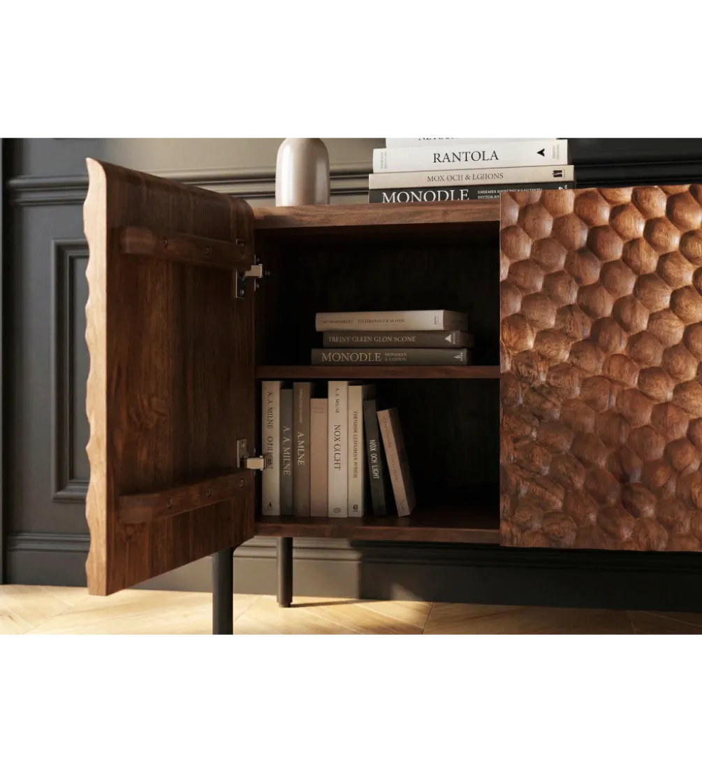 Stolik pod TV ADLON 160 cm drewno mango wzór 3D