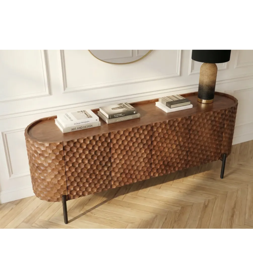 Stolik pod TV ADLON 160 cm drewno mango wzór 3D