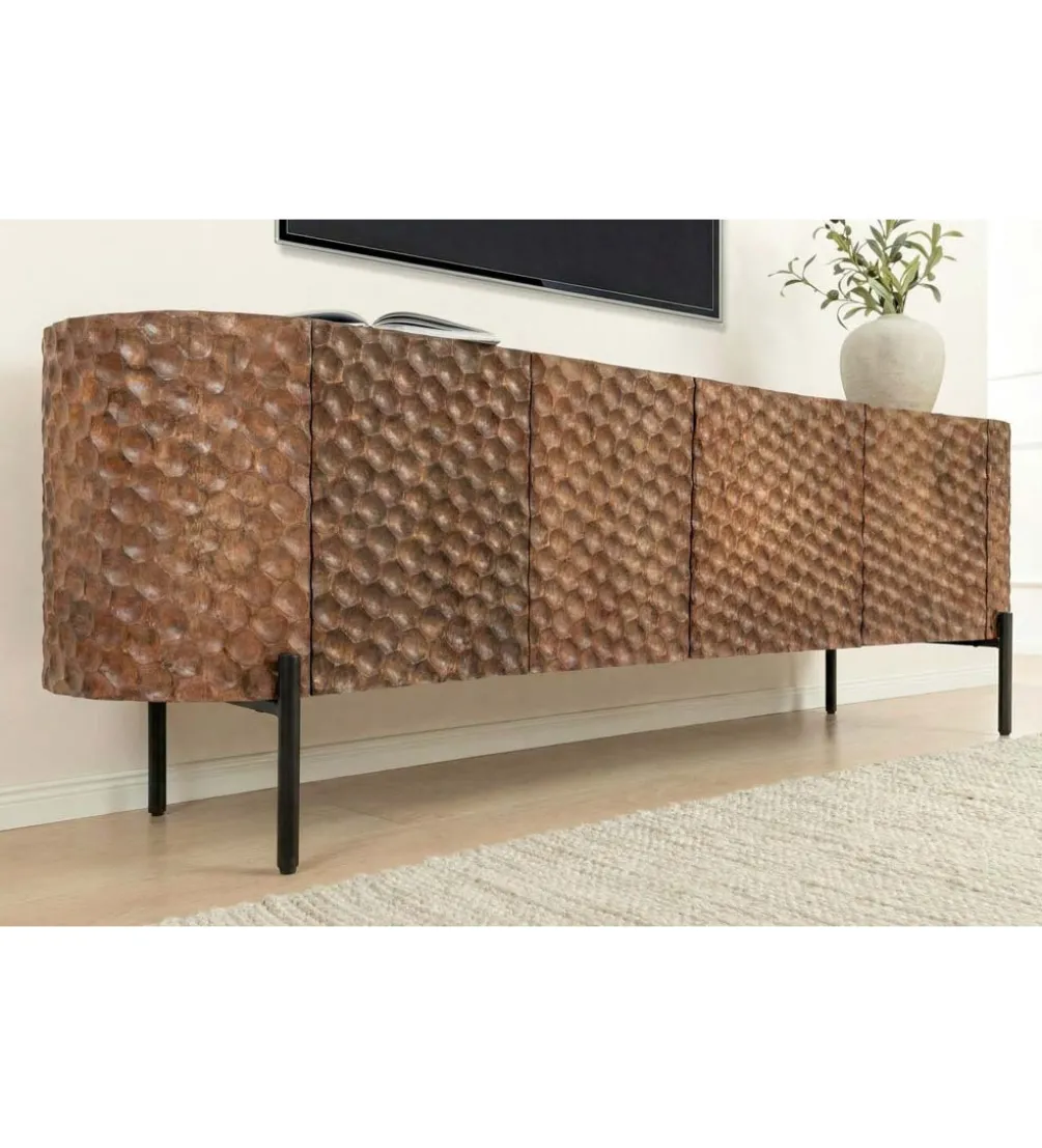 Stolik pod TV ADLON 160 cm drewno mango wzór 3D