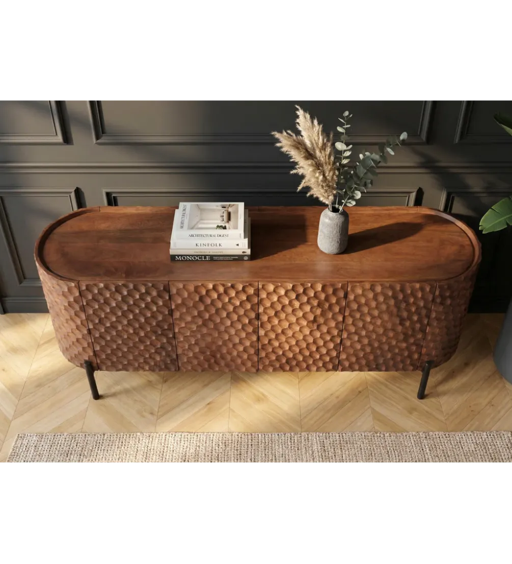 Stolik pod TV ADLON 160 cm drewno mango wzór 3D