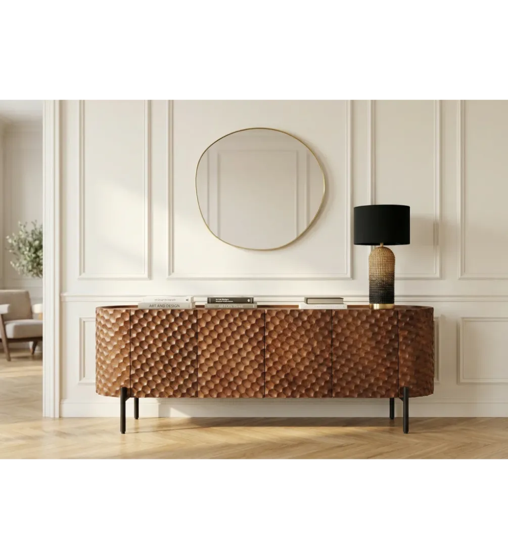 Stolik pod TV ADLON 160 cm drewno mango wzór 3D