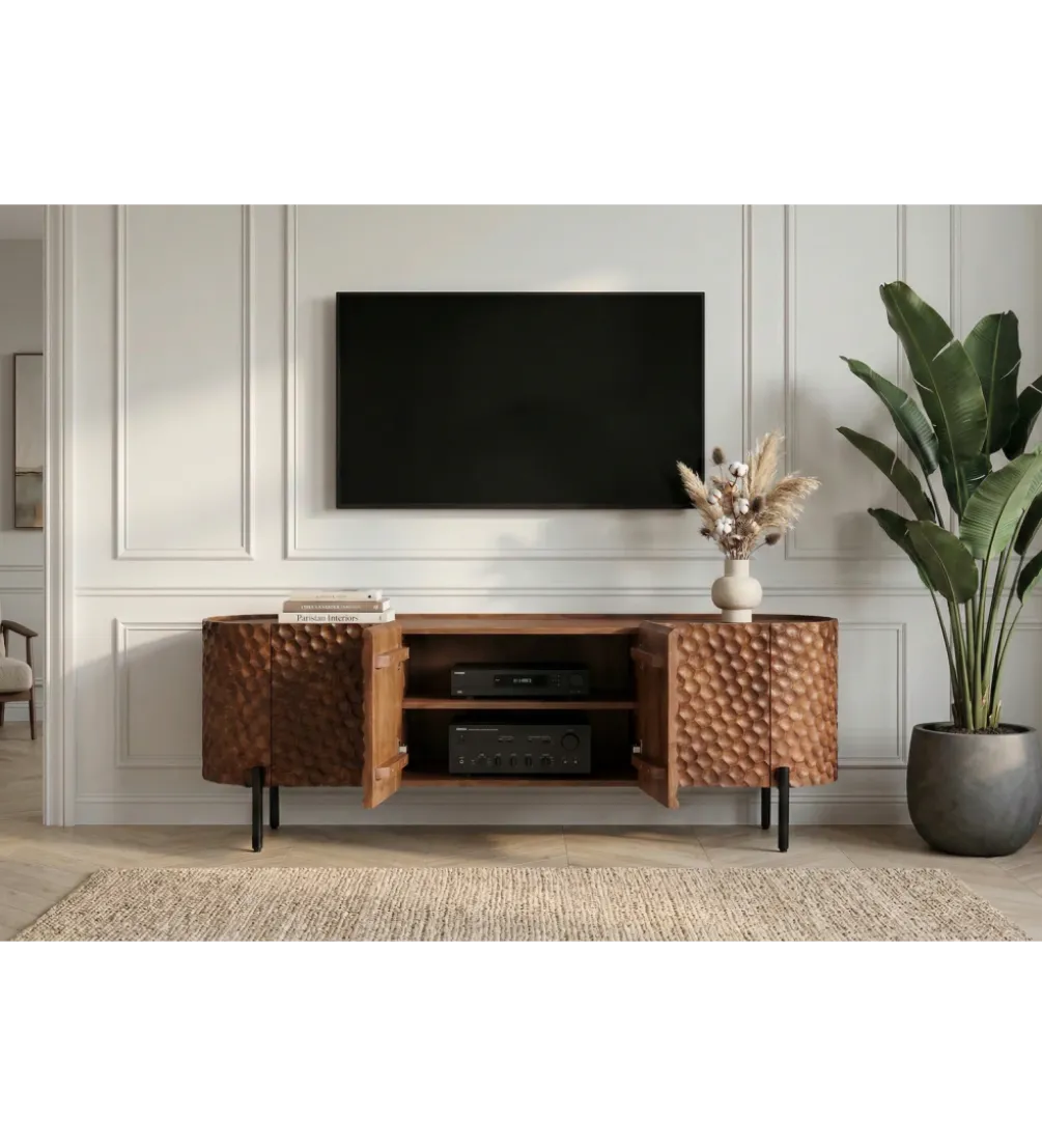 Stolik pod TV ADLON 160 cm drewno mango wzór 3D