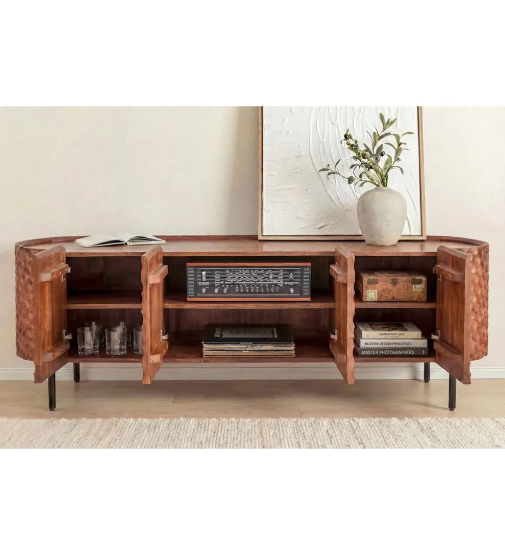 Stolik pod TV ADLON 160 cm drewno mango wzór 3D