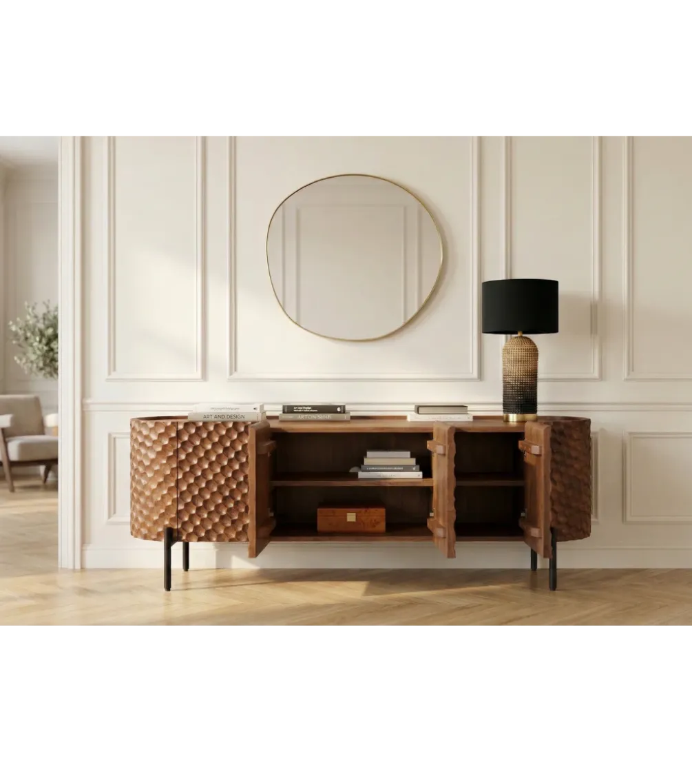 Stolik pod TV ADLON 160 cm drewno mango wzór 3D