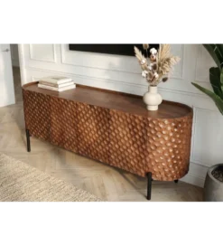 Stolik pod TV ADLON 160 cm drewno mango wzór 3D