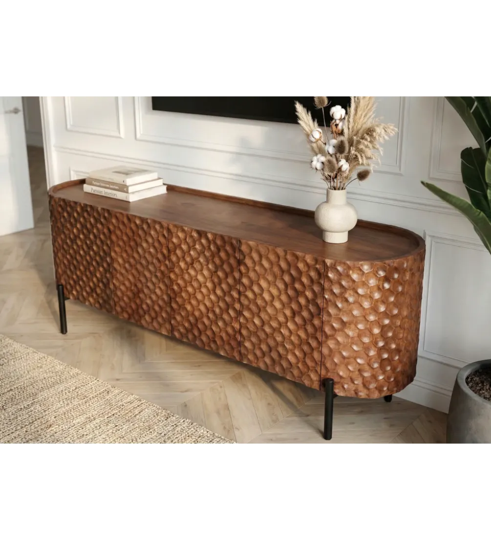 Stolik pod TV ADLON 160 cm drewno mango wzór 3D