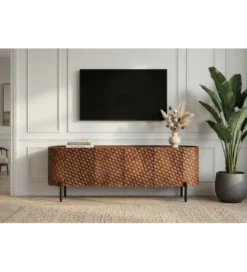 Stolik pod TV ADLON 160 cm drewno mango wzór 3D