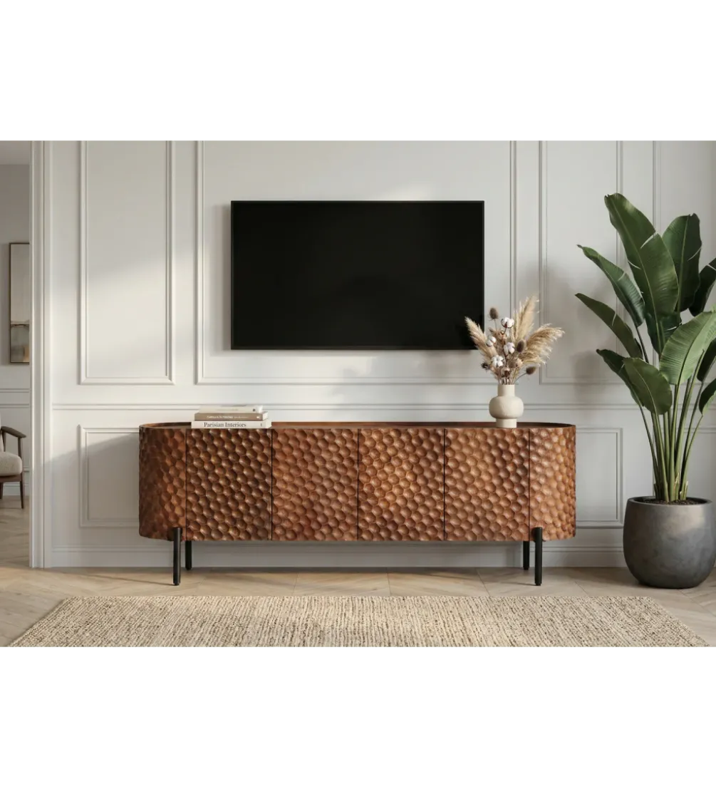 Stolik pod TV ADLON 160 cm drewno mango wzór 3D