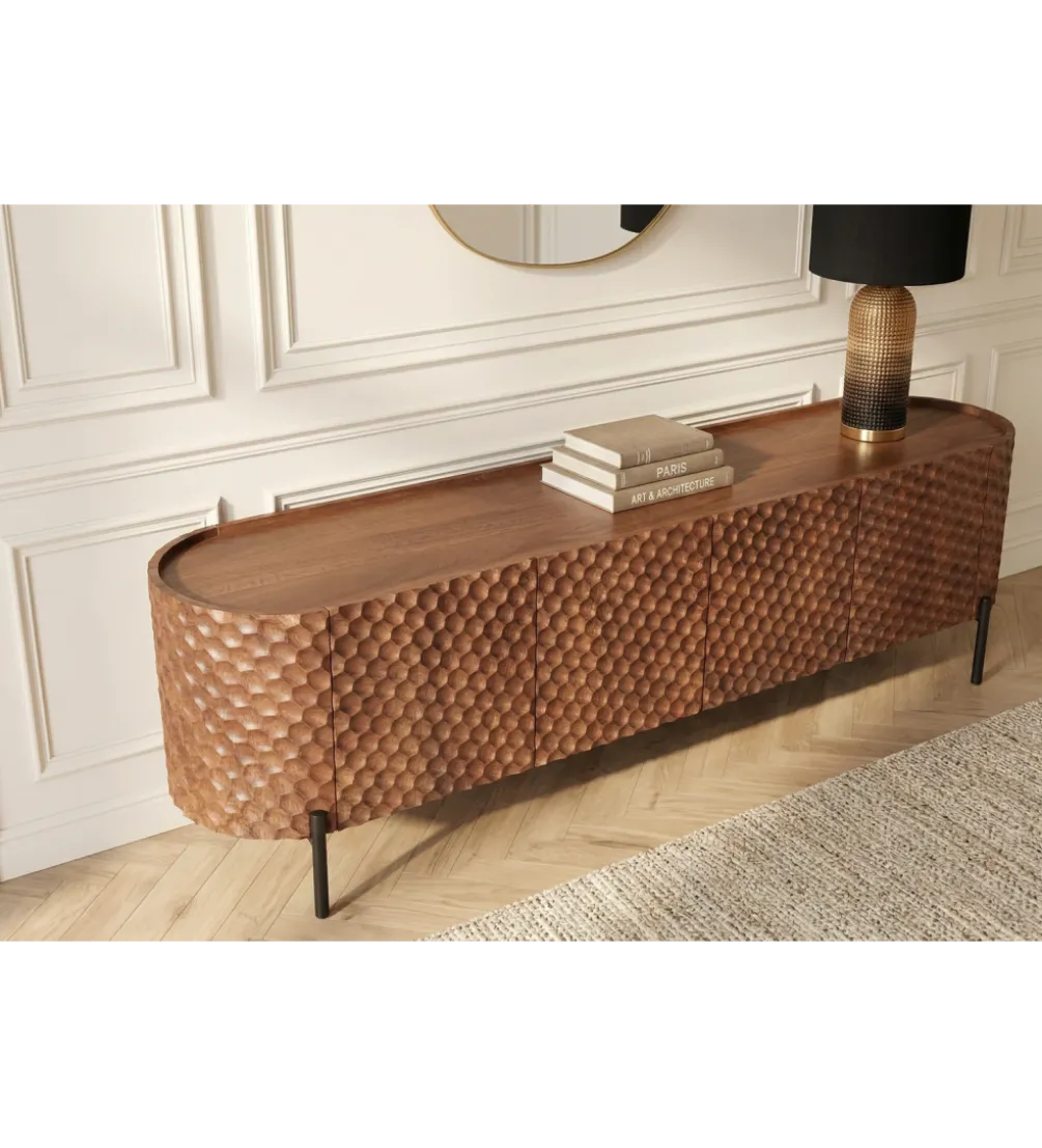 Stolik pod TV ADLON 200 cm drewno mango wzór 3D