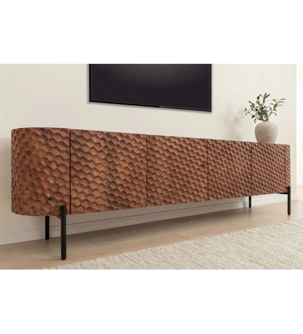 Stolik pod TV ADLON 200 cm drewno mango wzór 3D