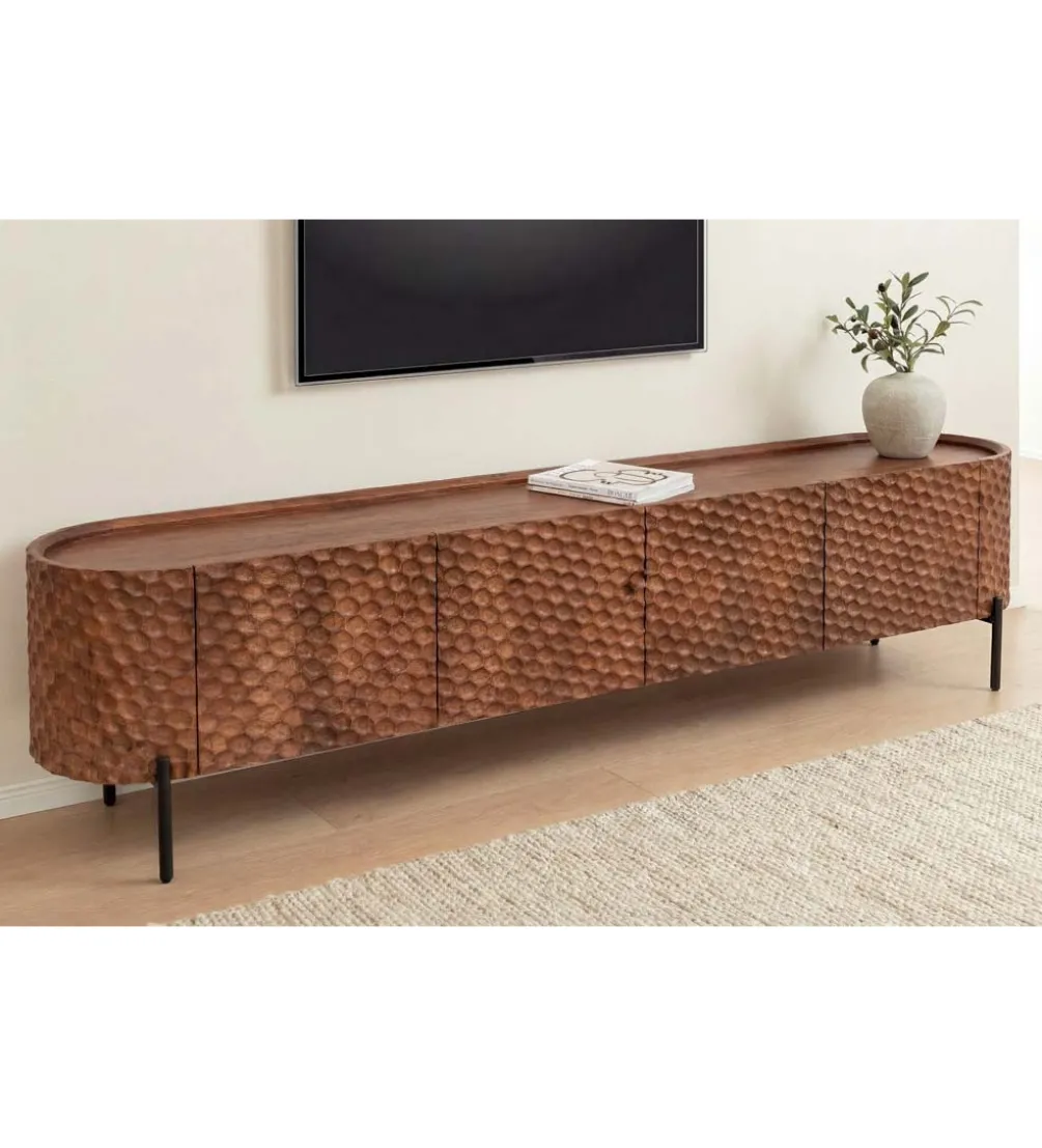 Stolik pod TV ADLON 200 cm drewno mango wzór 3D