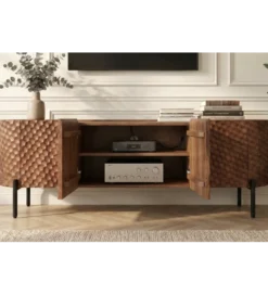 Stolik pod TV ADLON 200 cm drewno mango wzór 3D