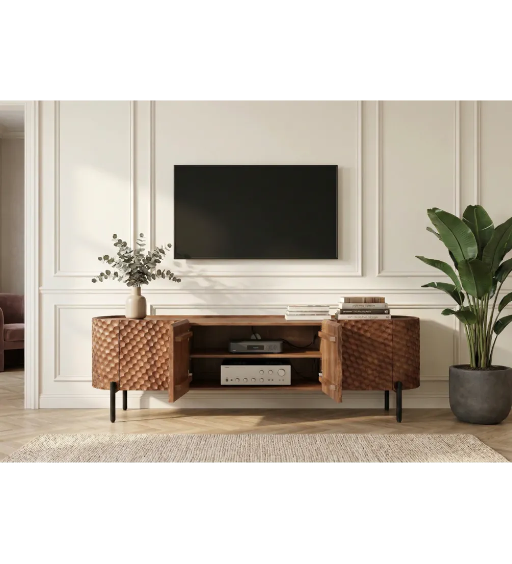 Stolik pod TV ADLON 200 cm drewno mango wzór 3D