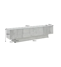 Stolik pod TV ART DECO 200 cm drewno mango szary