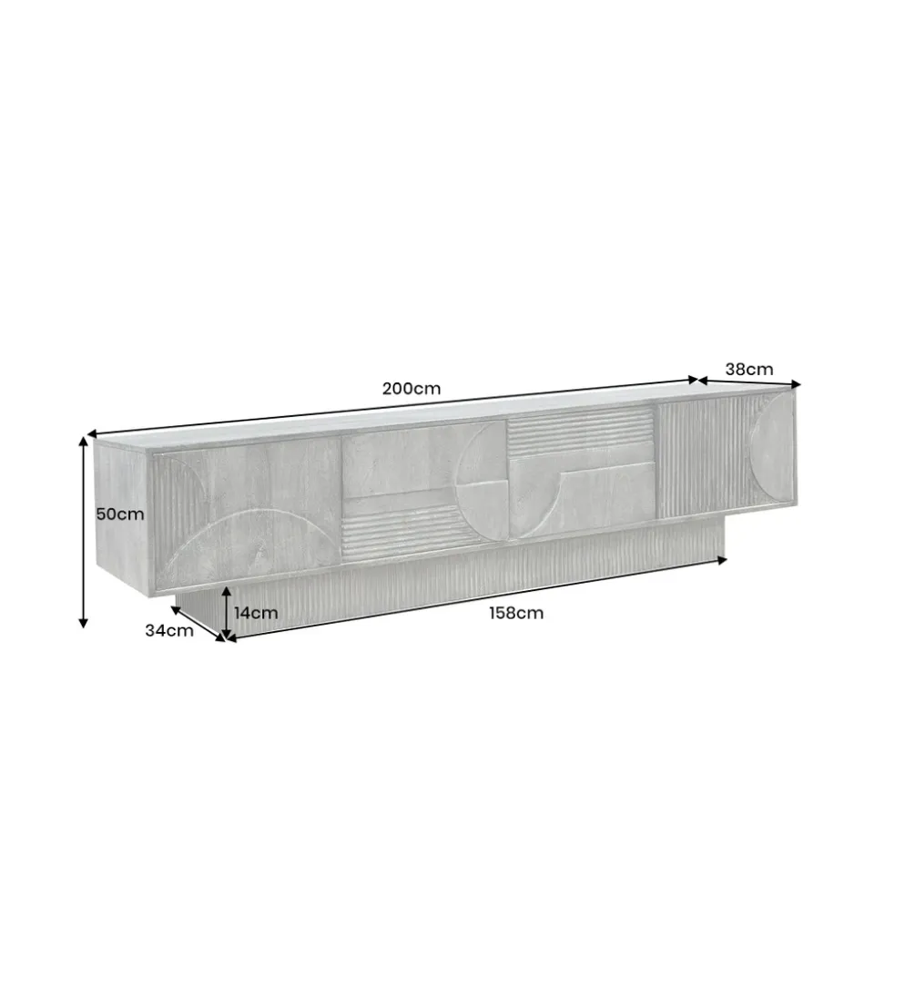 Stolik pod TV ART DECO 200 cm drewno mango szary