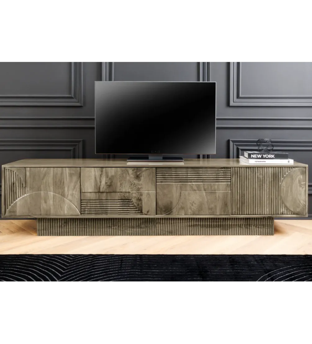 Stolik pod TV ART DECO 200 cm drewno mango szary