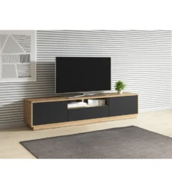 Stolik pod TV ASTON 200 cm czarny z dodatkiem koloru dąb Taurus