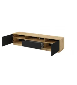 Stolik pod TV ASTON 200 cm czarny z dodatkiem koloru dąb Taurus