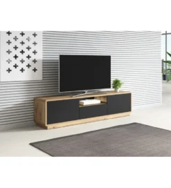 Stolik pod TV ASTON 180 cm czarny z dodatkiem koloru dąb Taurus