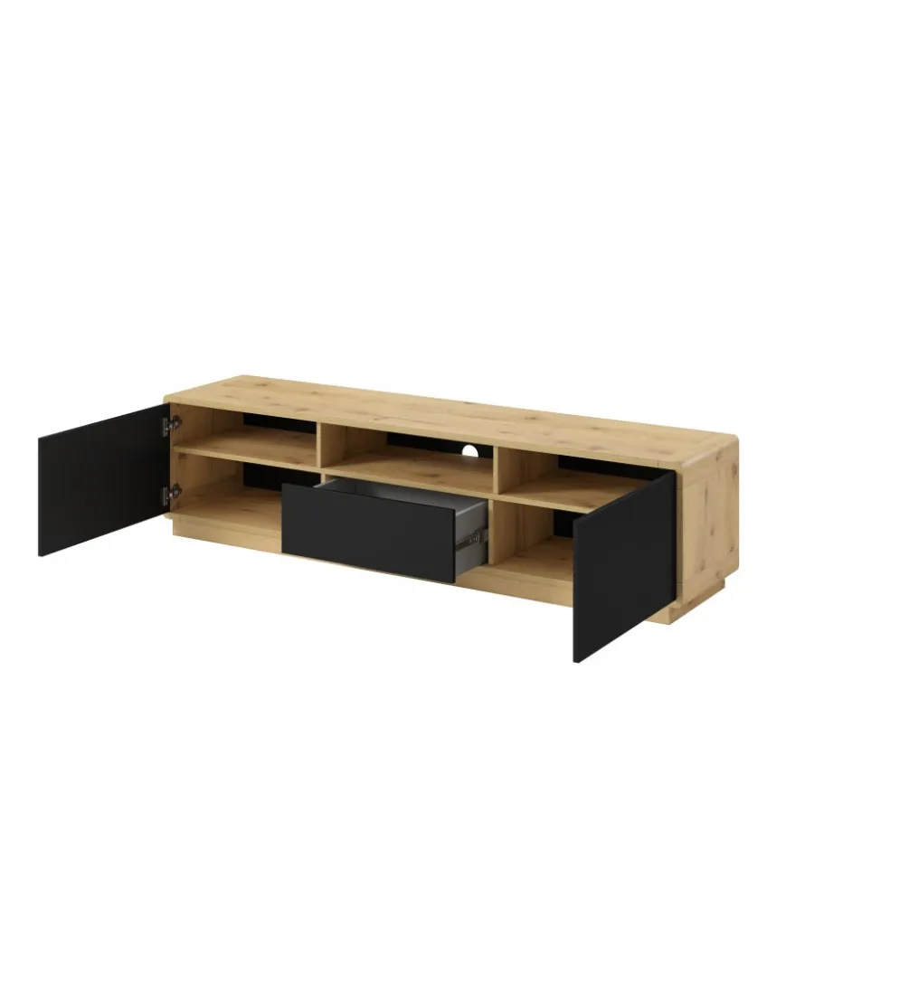 Stolik pod TV ASTON 180 cm czarny z dodatkiem koloru dąb Taurus