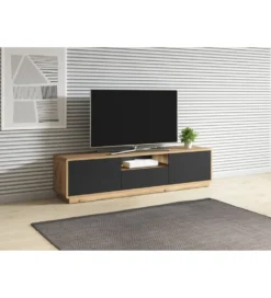 Stolik pod TV ASTON 180 cm czarny z dodatkiem koloru dąb Taurus